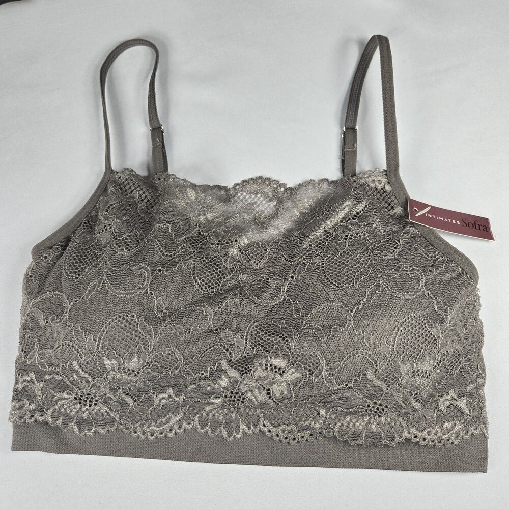Sofra Women Soft Lace Pullover Bralette Bra Wireless Sheer Floral Lingerie Taupe